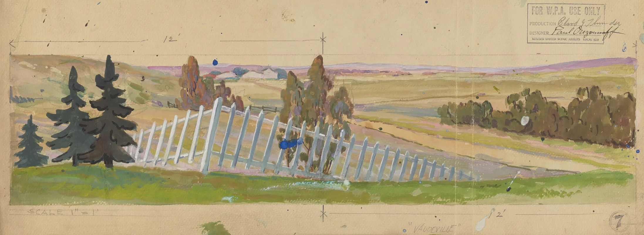Blood And Thunder Sketch No 4 Picket Fence With Trees And Fields Wall Art by Paul Ouzounoff - High-Resolution Digital Print