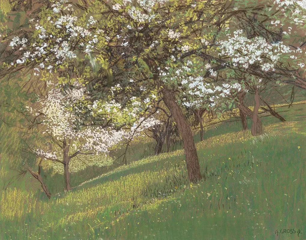 Blooming Orchard Wall Art by August Ignaz Grosz - High-Resolution Digital Print