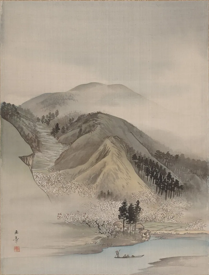 Blossoms By A River Wall Art by Kawabata Gyokushō - High-Resolution Digital Print