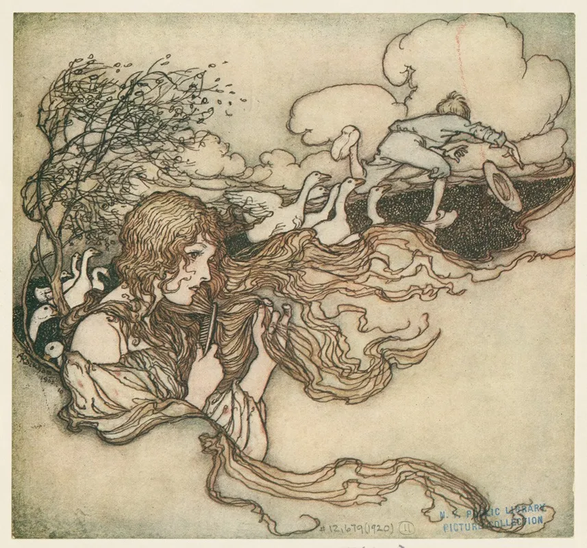 Blow Blow Little Breeze And Conrads Hat Seize Wall Art by Arthur Rackham - High-Resolution Digital Print