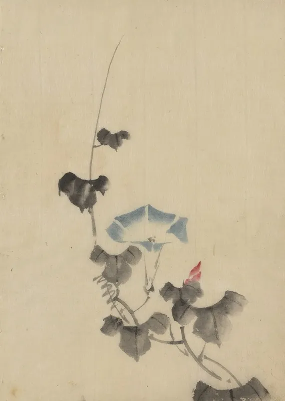 Blue Blossom Of Morning Glory On Vine Wall Art by Katsushika Hokusai - High-Resolution Digital Print