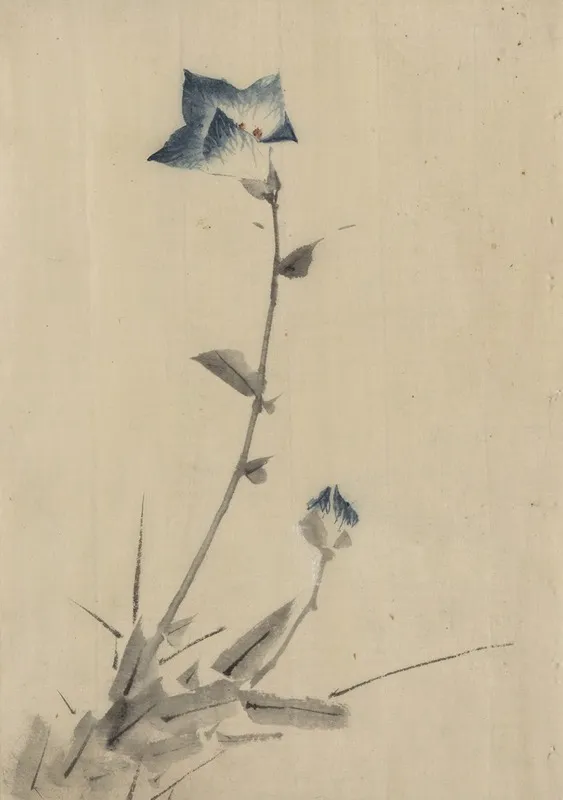 Blue Flower Blossom And Bud At The End Of A Stalk Wall Art by Katsushika Hokusai - High-Resolution Digital Print