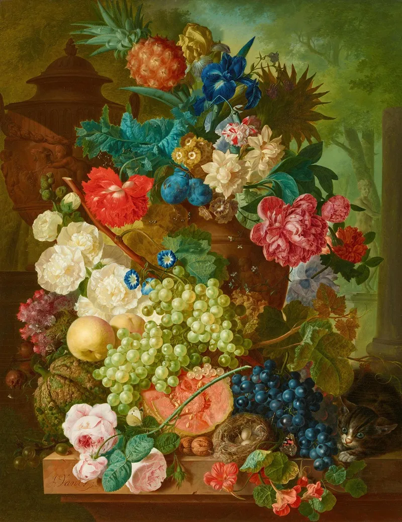 Blumen Und Fruchte Auf Einem Steinsockel Wall Art by Jan Van Os - High-Resolution Digital Print