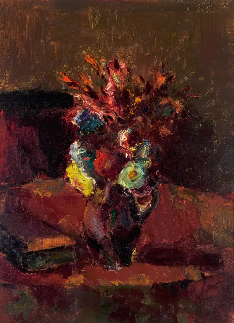 Blumenbouquet Mit Rotem Tischtuch