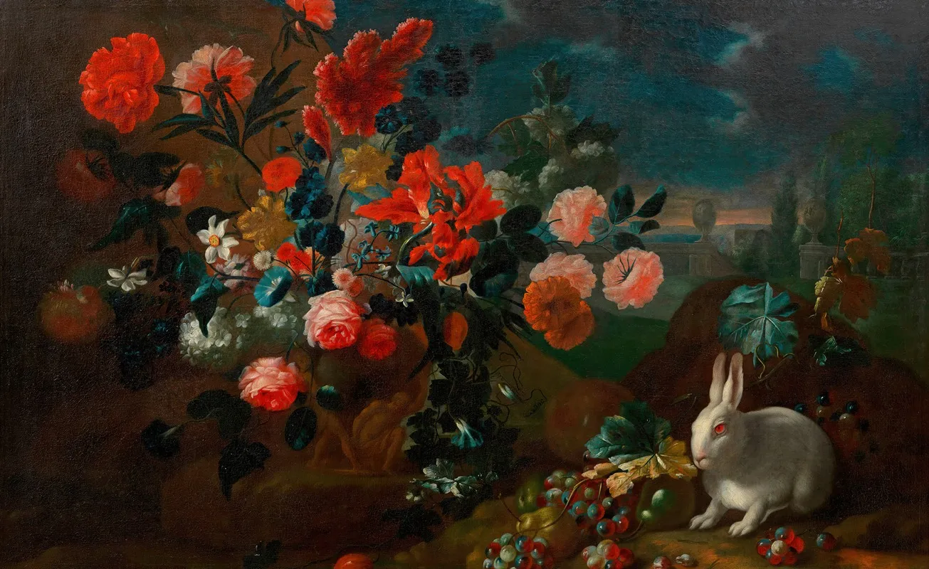 Blumenstillleben Mit Kaninchen Wall Art by Franz Werner von Tamm - High-Resolution Digital Print