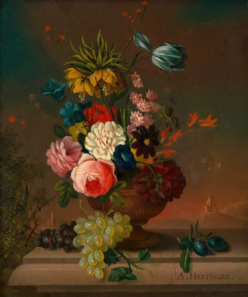 Blumenstillleben Mit Obst Wall Art by Anton Hartinger - High-Resolution Digital Print