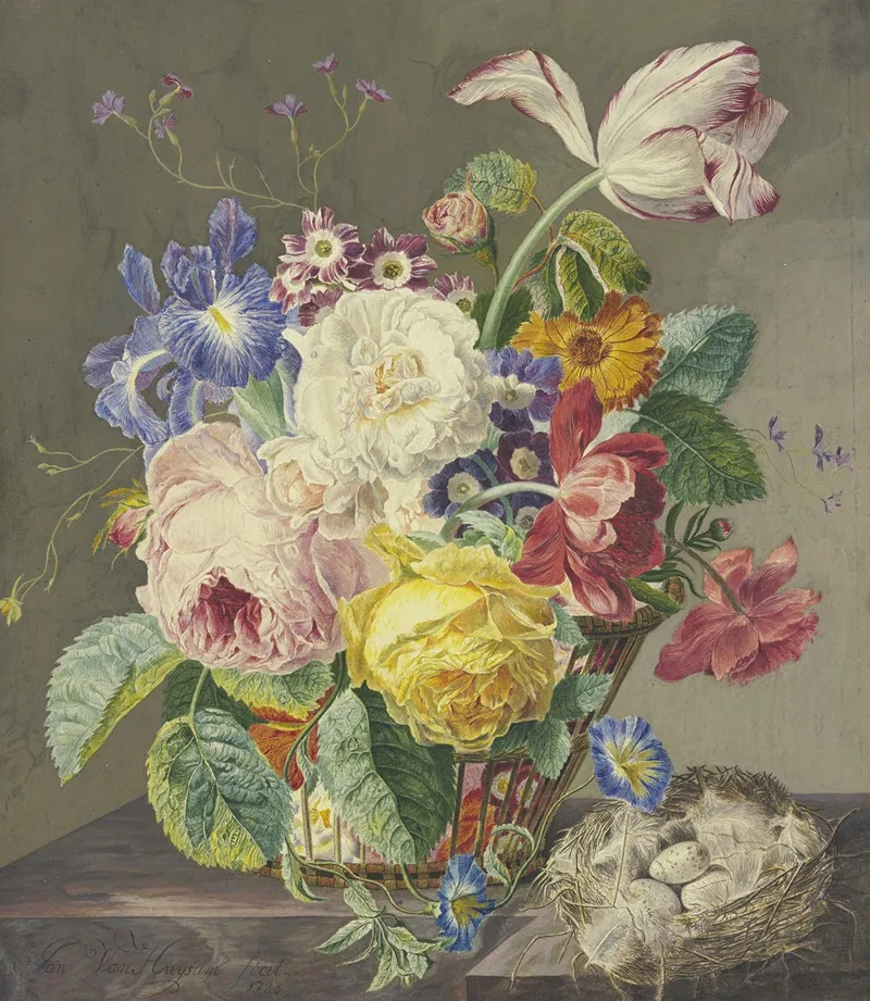 Blumenstillleben Mit Vogeleiern
