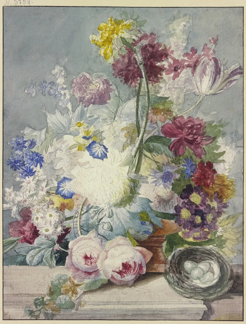 Blumenstraus Dabei Ein Vogelnest Mit Eiern Wall Art by Paul Theodor Van Brussel - High-Resolution Digital Print