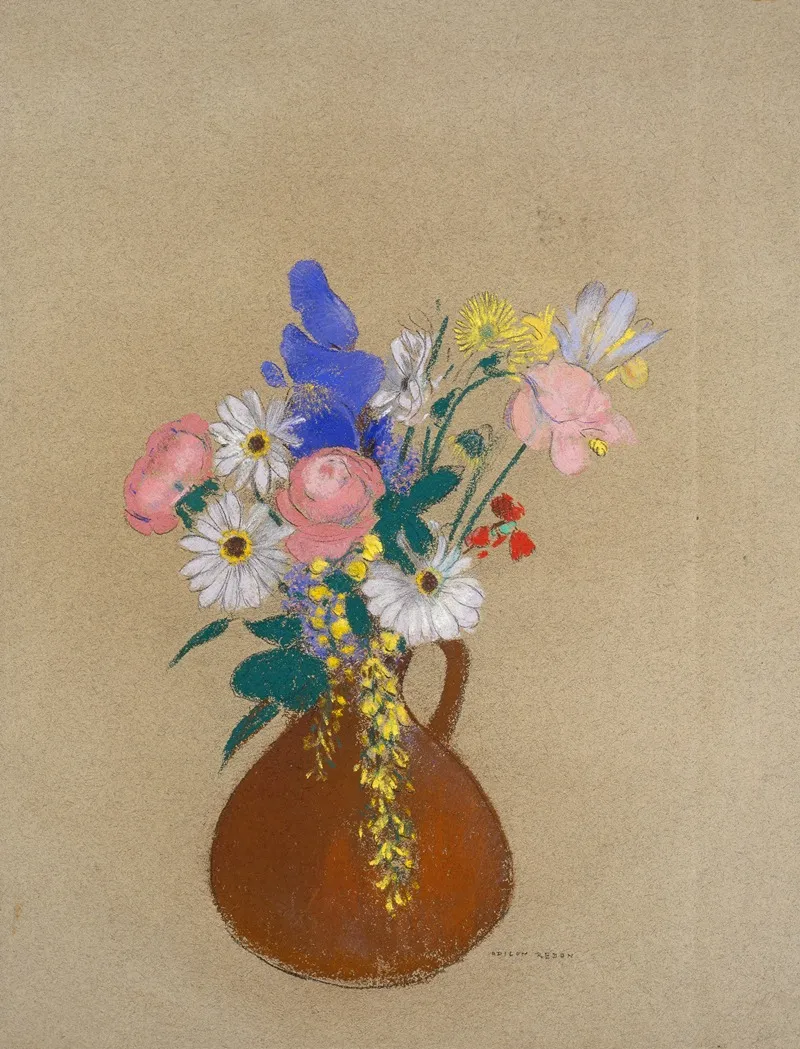 Blumenstraus In Brauner Tonvase Wall Art by Odilon Redon - High-Resolution Digital Print