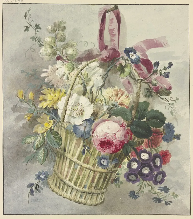 Blumenstraus In Einem Aufgehangten Korbchen Wall Art by J. H. Van Loon - High-Resolution Digital Print