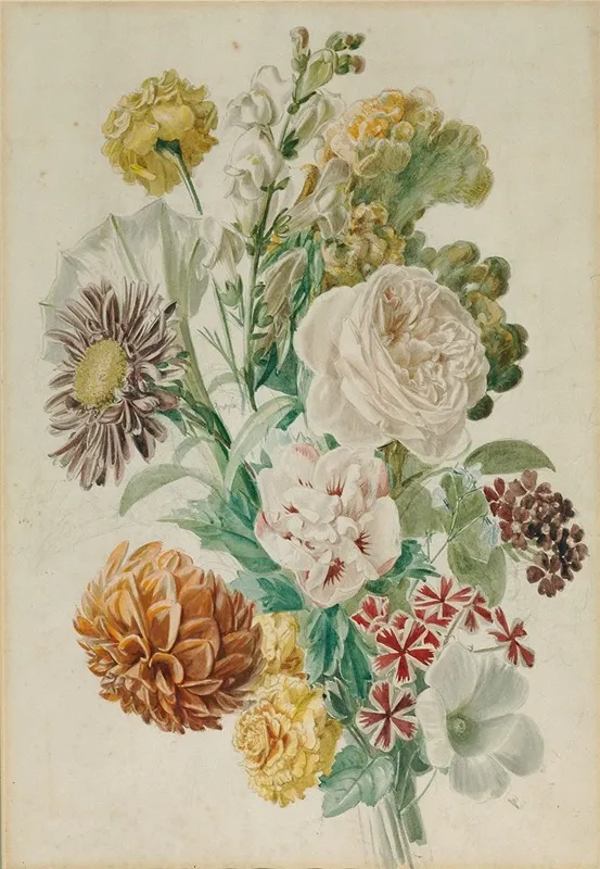 Blumenstraus Mit Rose Und Dahlie Wall Art by Leopold von Stoll - High-Resolution Digital Print