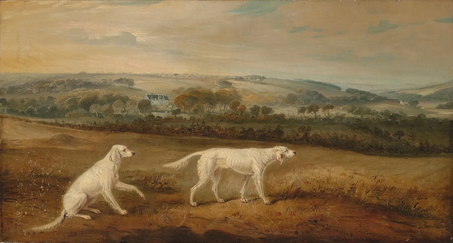 Blush And Juno English Setters In An Extensive Landscape Wall Art by John Ferneley - High-Resolution Digital Print