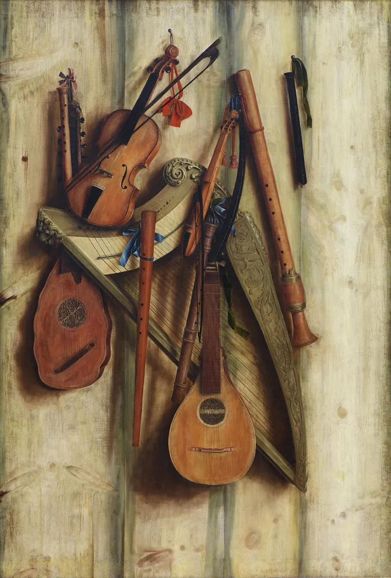 Board Partition With Musical Instruments Trompe Loeil Wall Art by Cornelius Norbertus Gijsbrechts - High-Resolution Digital Print