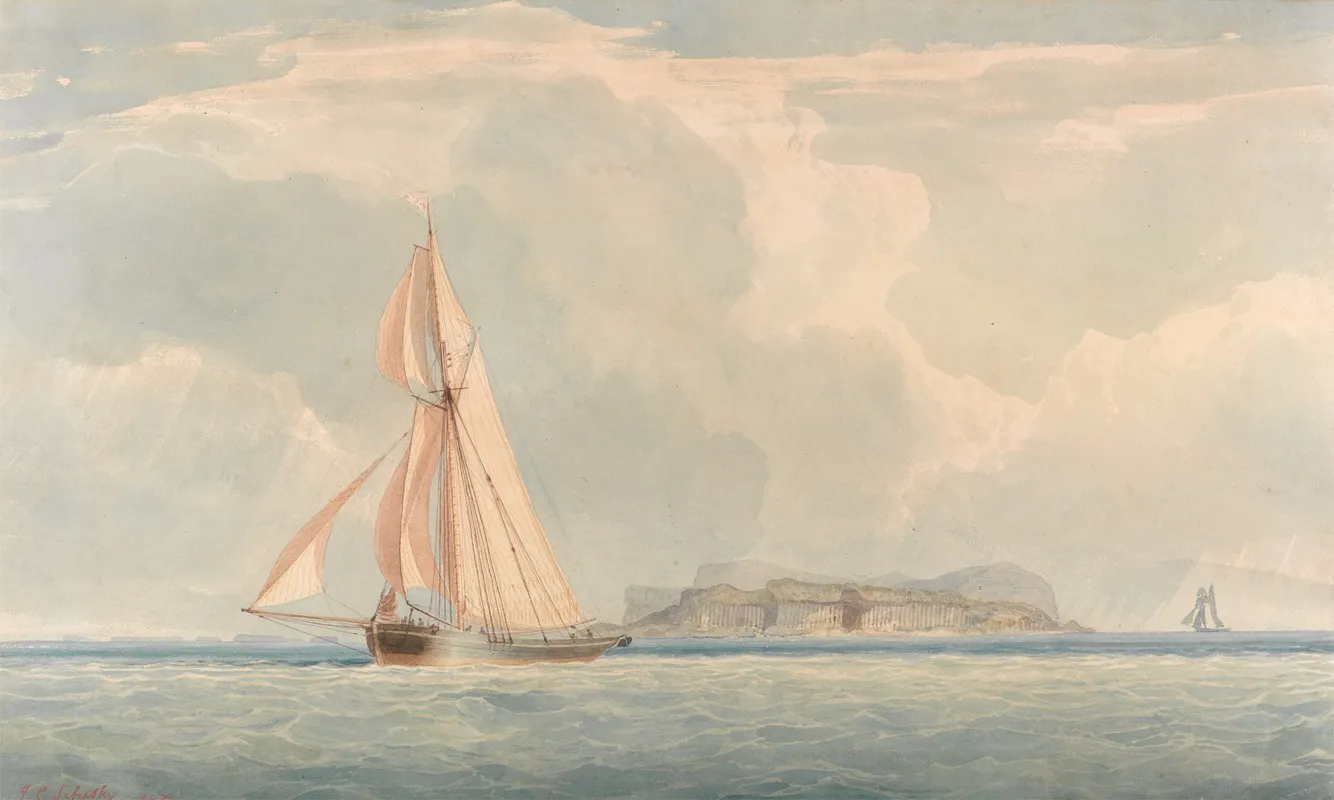 Boat Sailing To The Left With Island In The Background