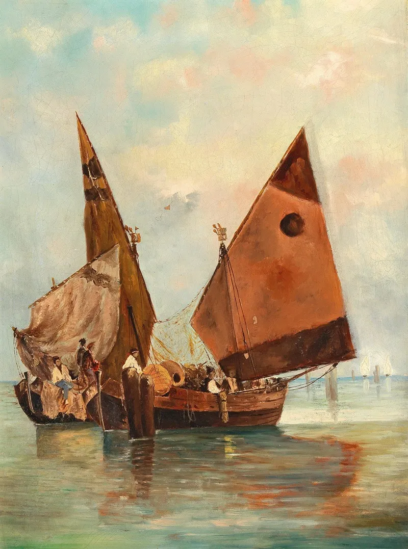 Boat With Sails Set And Moored In The Lagoon