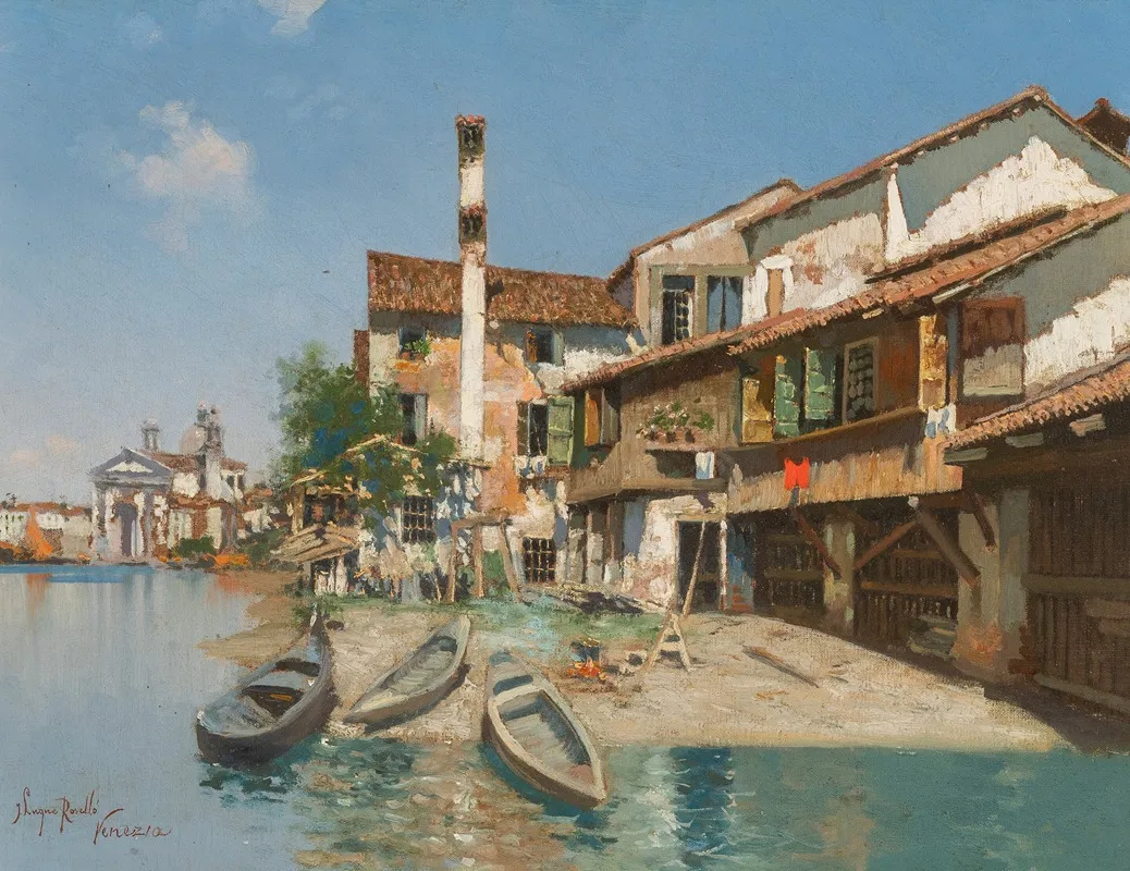 Boats Beached Along A Venetian Canal Wall Art by Joaquin Luque Rosello - High-Resolution Digital Print