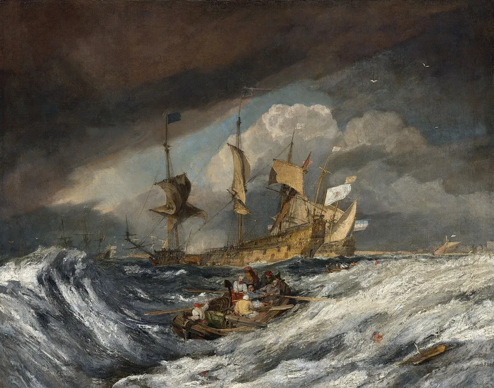 Boats Carrying Out Anchors To The Dutch Men Of War Wall Art by Joseph Mallord William Turner - High-Resolution Digital Print