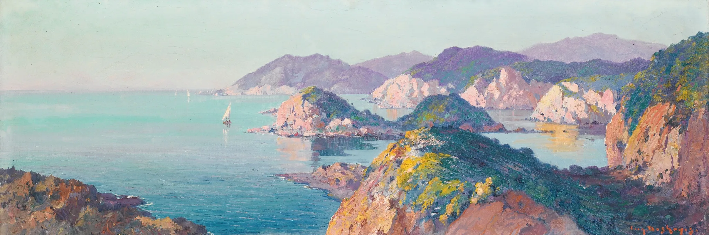 Boats Sailing Near A Rocky Coast Wall Art by Eugène-François-Adolphe Deshayes - High-Resolution Digital Print