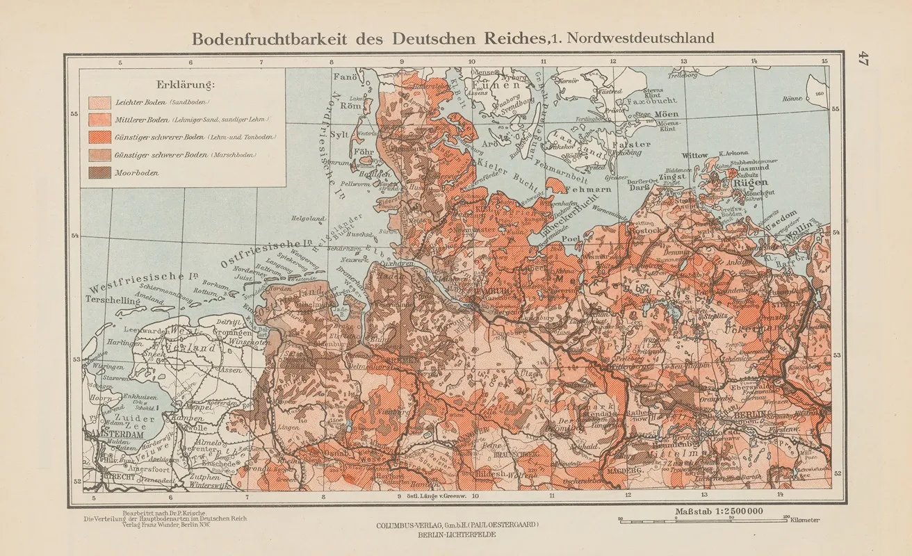 Bodenfruchtbarkeit Des Deutschen Reiches 1 Nordwestdeutschland Wall Art by Ernst Friedrich - High-Resolution Digital Print
