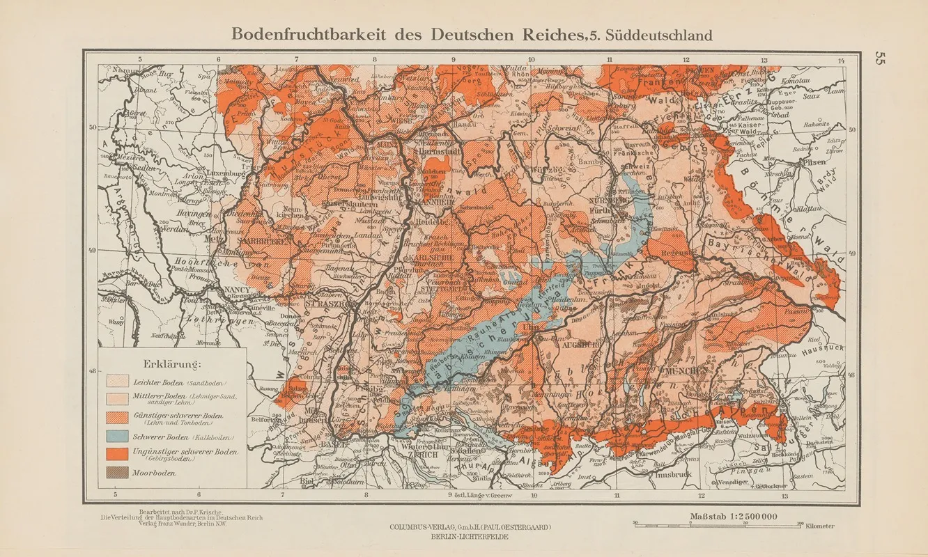 Bodenfruchtbarkeit Des Deutschen Reiches 5 Suddeutschland Wall Art by Ernst Friedrich - High-Resolution Digital Print
