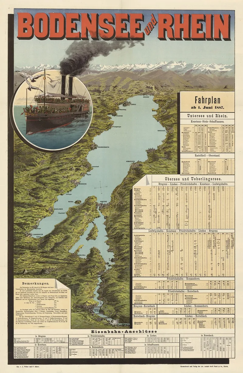 Bodensee Und Rhein Fahrplan Ab 1 Juni 1887 Wall Art by Johannes Weber - High-Resolution Digital Print