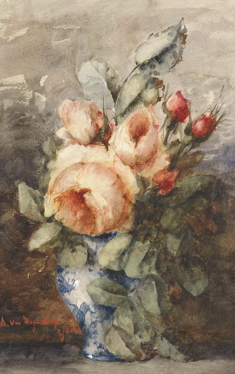 Boeket Rozen In Een Vaas Wall Art by Adrienne Jacqueline s'Jacob - High-Resolution Digital Print