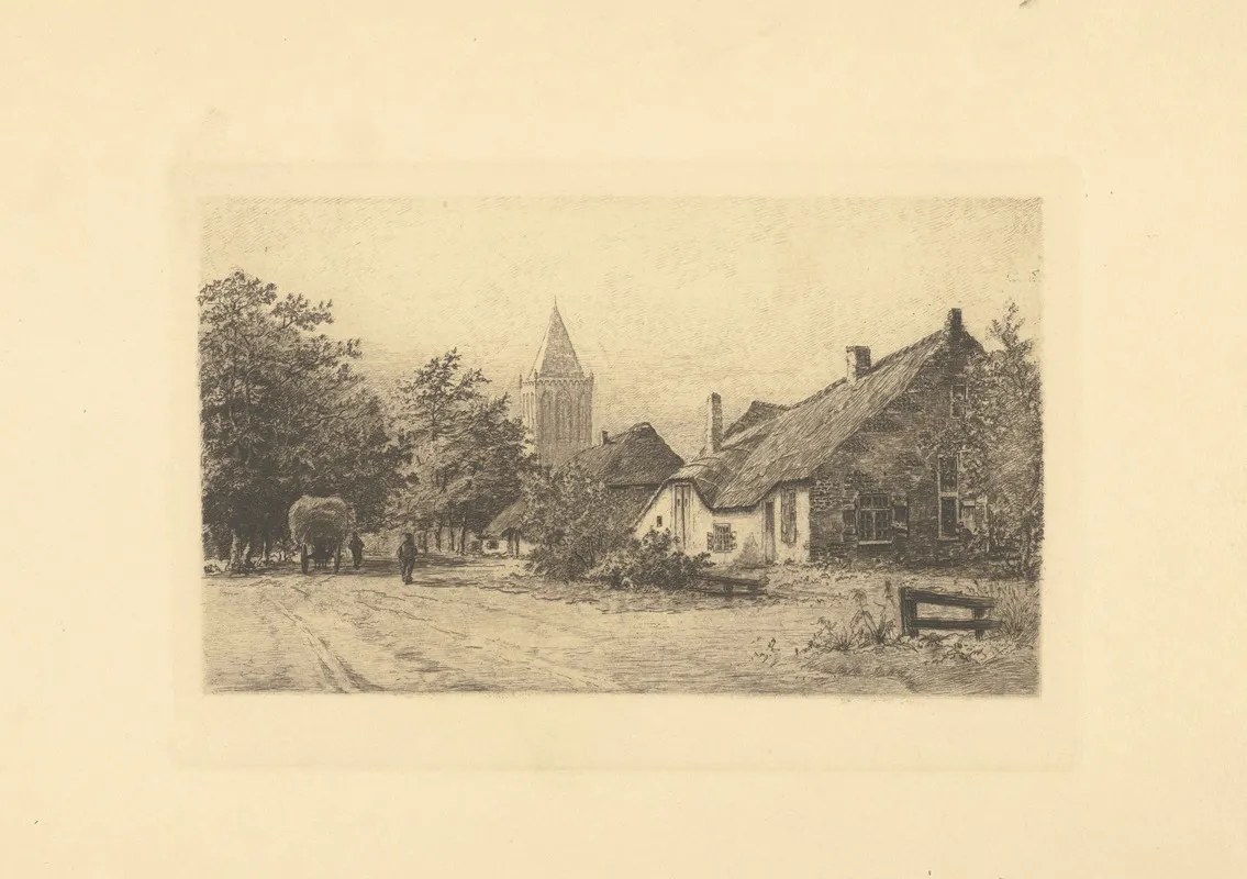Boerderijen Met Kerktoren Op De Achtergrond Wall Art by Jacobus Gerardus Veldheer - High-Resolution Digital Print