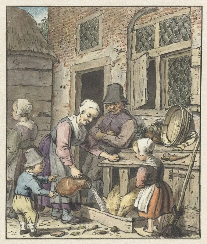 Boerenfamilie Bij Het Voeren Van De Varkens Wall Art by Christina Chalon - High-Resolution Digital Print