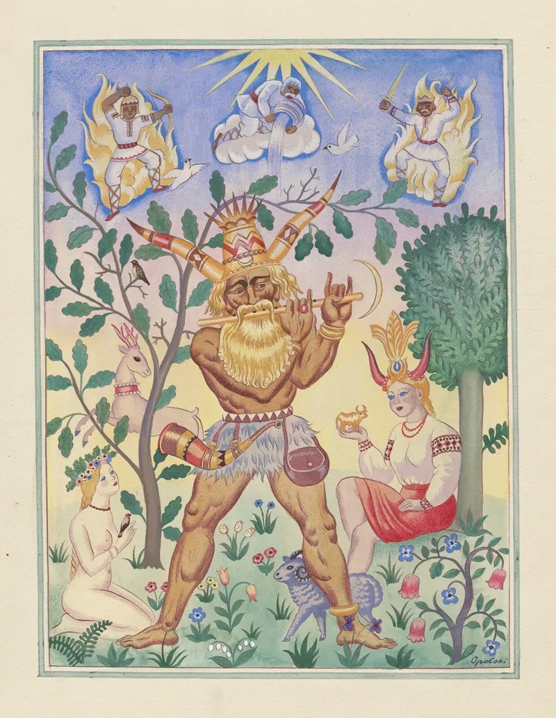 Bog Weles U Gory Karaczun Otoczony Lesnymi I Polnymi Duchami Wall Art by Zygmund Olesiewicz - High-Resolution Digital Print