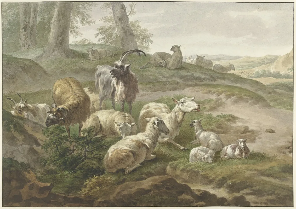 Bokken En Schapen In Een Heuvelachtig Landschap After Nicolaes Pietersz Berchem