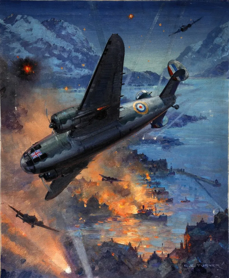 Bombing Scene Description Hudson Bombers On A Coastal Raid Wall Art by Charles E Turner - High-Resolution Digital Print