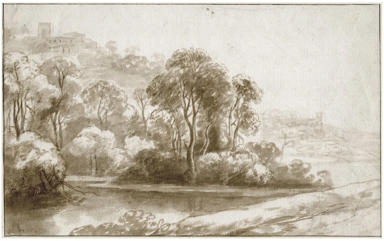 Bomen Aan Het Water Nabij Heuvels