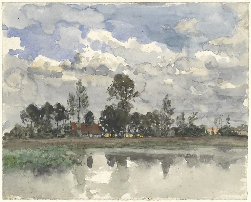 Bomen Zich Spiegelend In Het Water Bij Een Bewolkte Lucht