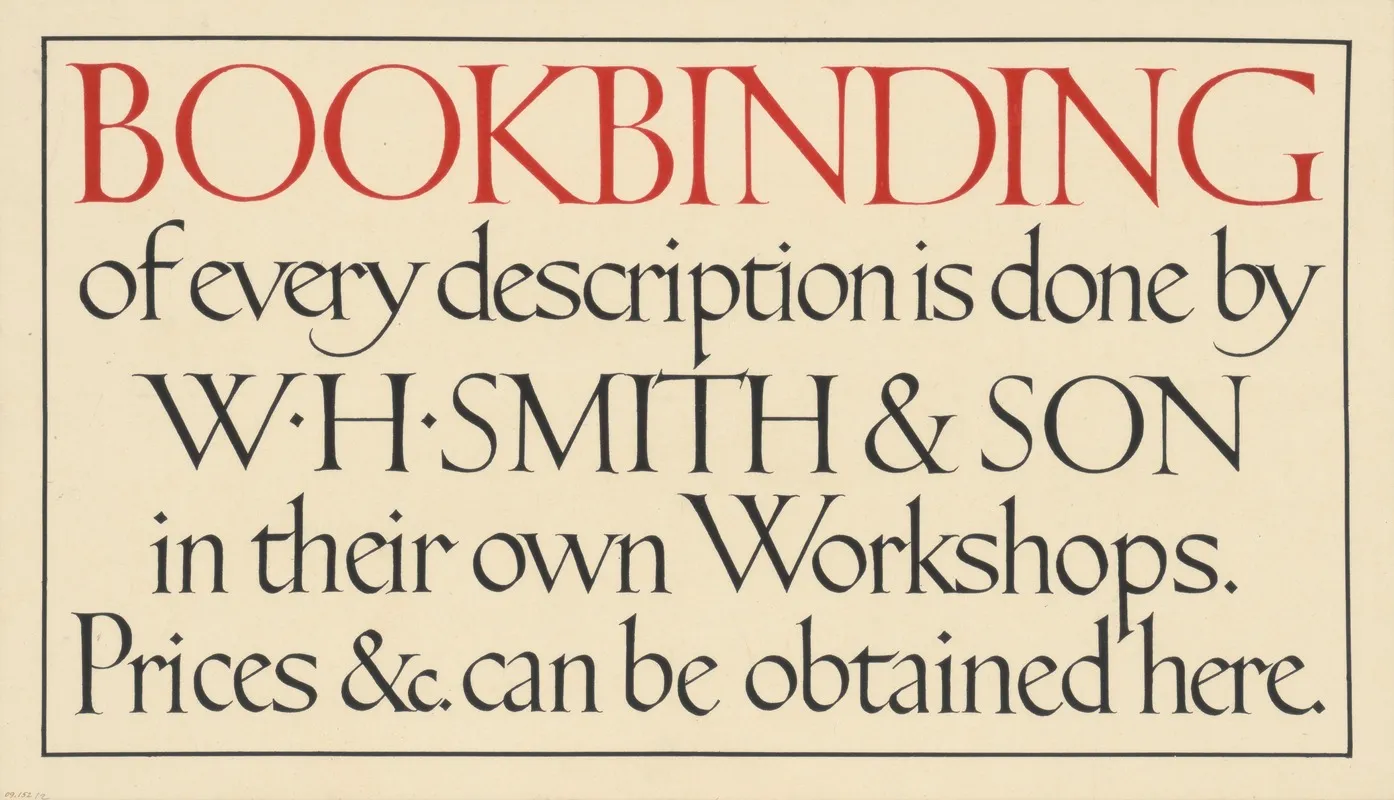 Book Binding Of Every Description Is Done By W H Smith Son Wall Art by Eric Gill - High-Resolution Digital Print