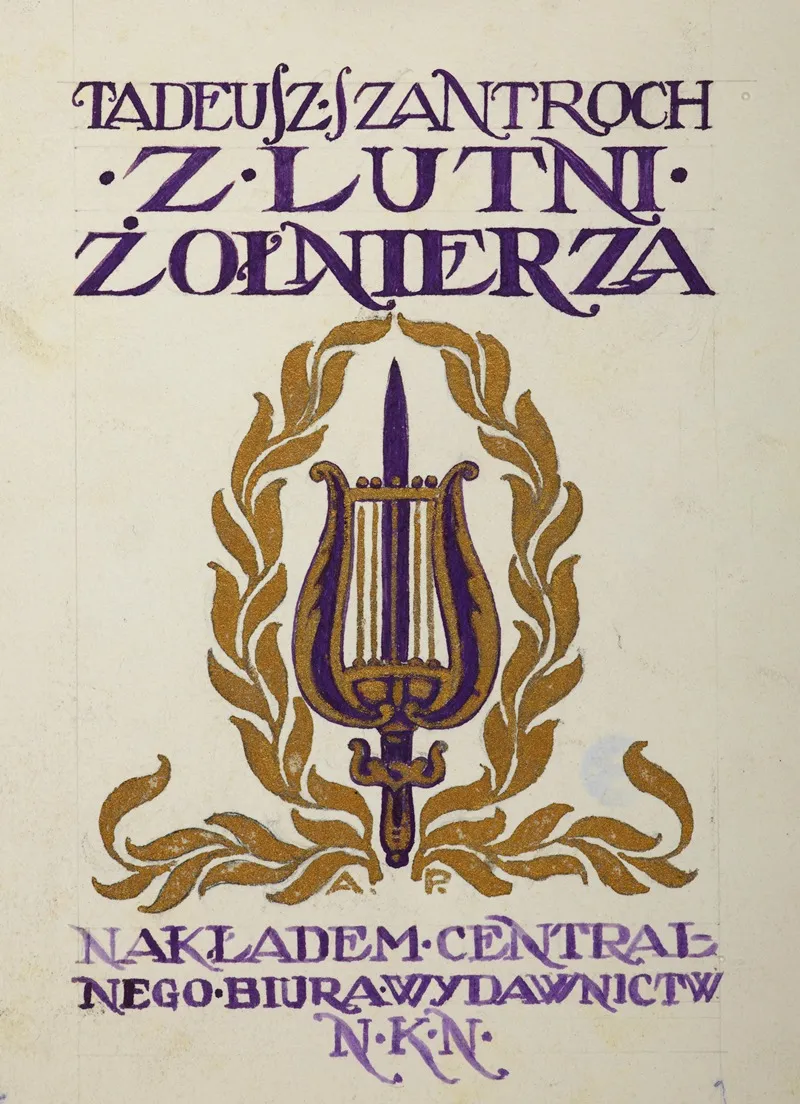 Book Cover Design Of The Volume Of Verse By Tadeusz Szantroch From The Soldiers Lute Wall Art by Antoni Stanisław Procajłowicz - High-Resolution Digital Print