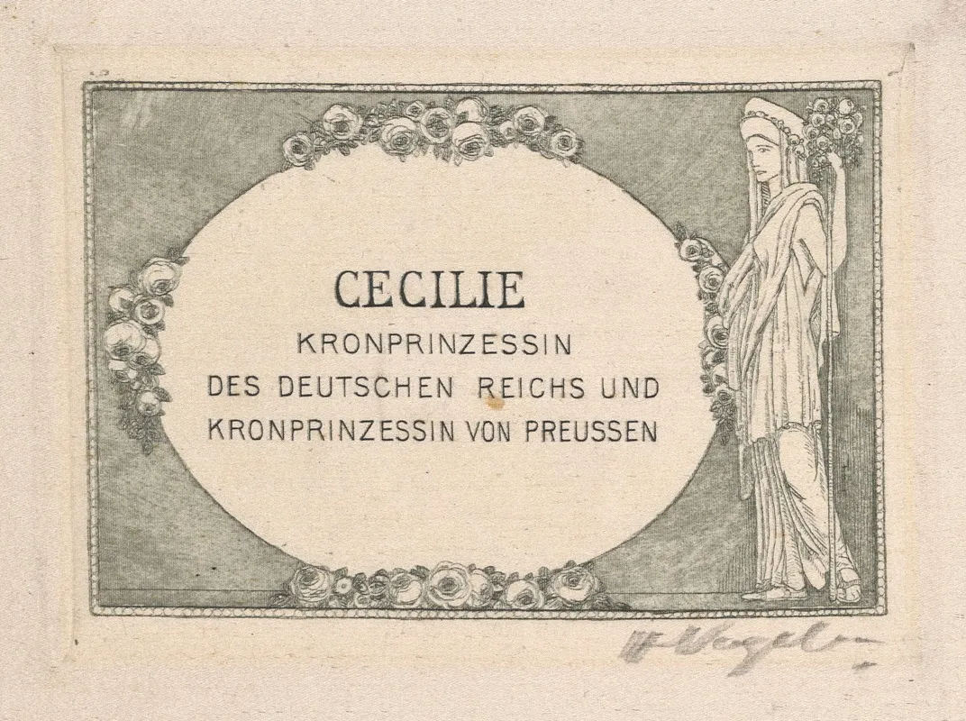 Bookplate Cecilie Kronprinzessin Des Deutchen Reichs Und Kronprinzessin Von Preussen