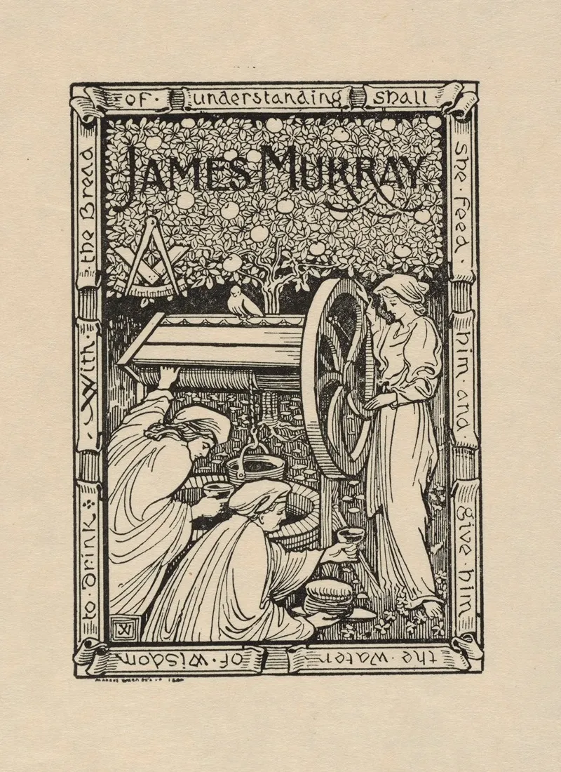 Bookplate James Murray With The Bread Of Understanding Shall She Feed Him And Give Him The Water Of Wisdom To Drink Wall Art by John Vinycomb - High-Resolution Digital Print
