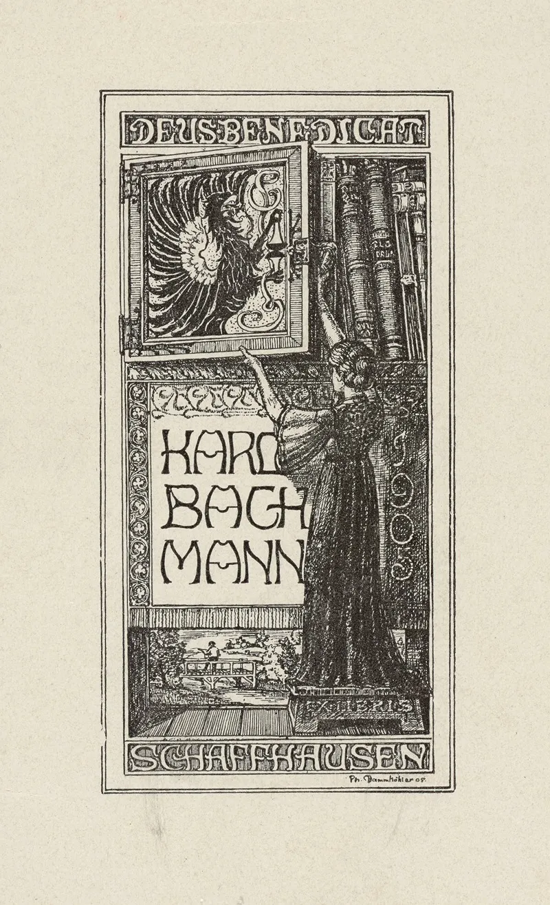 Bookplate Karl Bachmann Deus Benedicat Schaffhausen Wall Art by Philipp Dammköhler - High-Resolution Digital Print