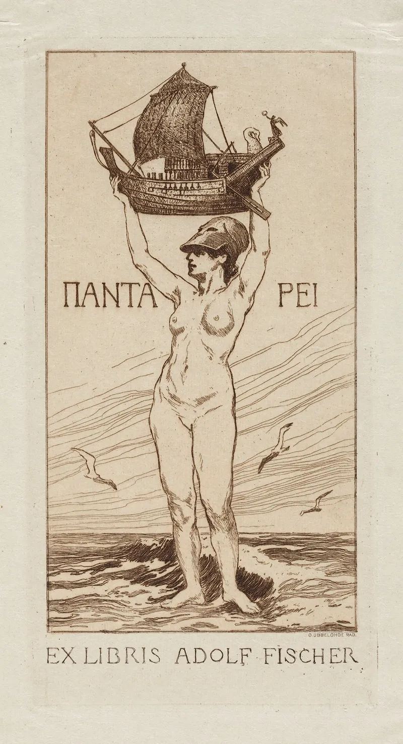 Bookplate Of Adolf Fischer Panta Rei Wall Art by Otto Ubbelohde - High-Resolution Digital Print