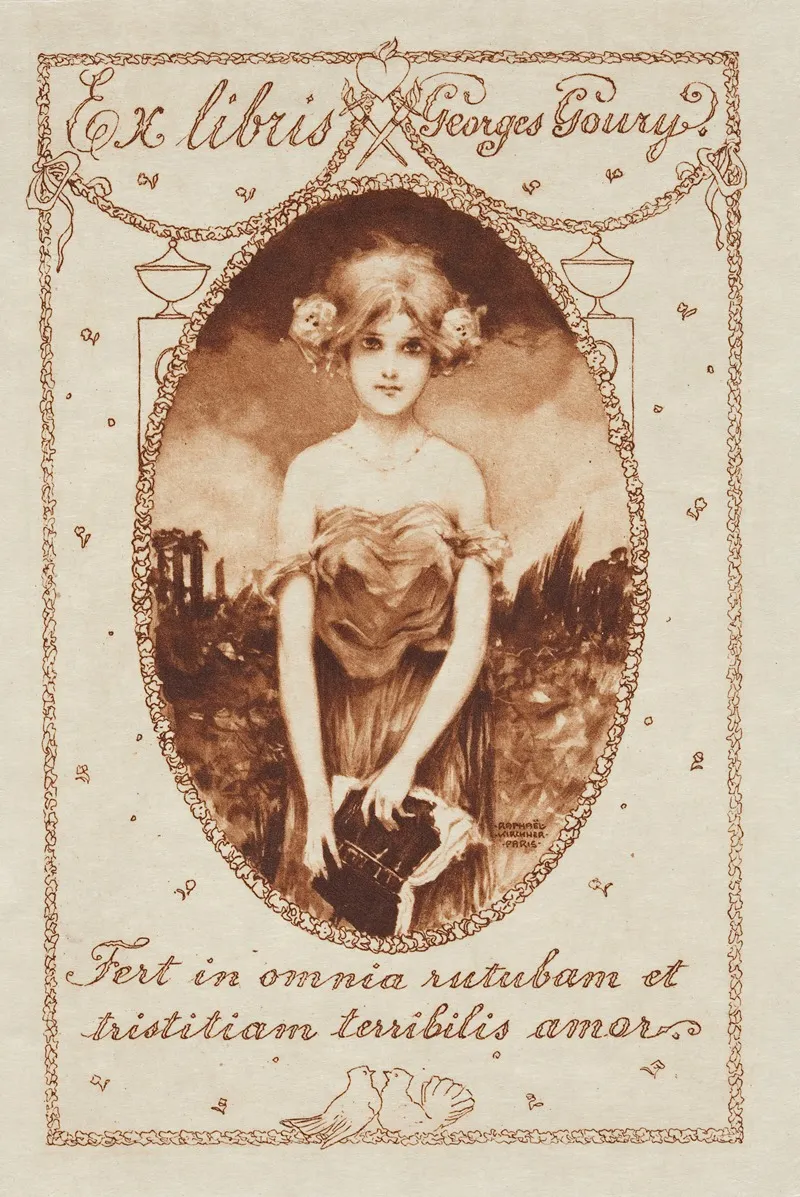 Bookplate Of Georges Goury Fert In Omnia Rutubam Et Tristitiam Terribilis Amor Wall Art by Raphael Kirchner - High-Resolution Digital Print