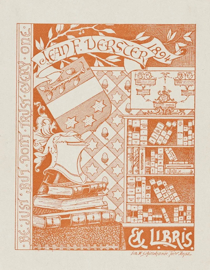 Bookplate Of Jean F Verster Wall Art by Frederik Willhelm Schöttelndreier - High-Resolution Digital Print