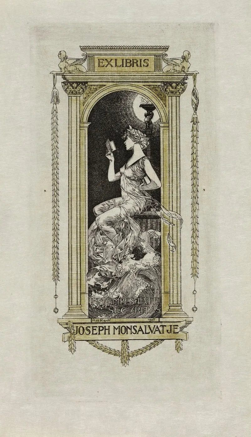 Bookplate Of Joseph Monsalvatje In Tempestate Securitas Wall Art by Alexandre de Riquer - High-Resolution Digital Print