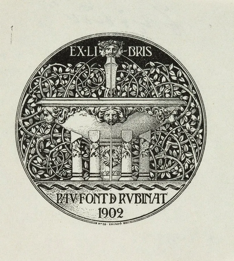 Bookplate Of Pau Font D Rubinat 1902 Wall Art by José Triadó - High-Resolution Digital Print