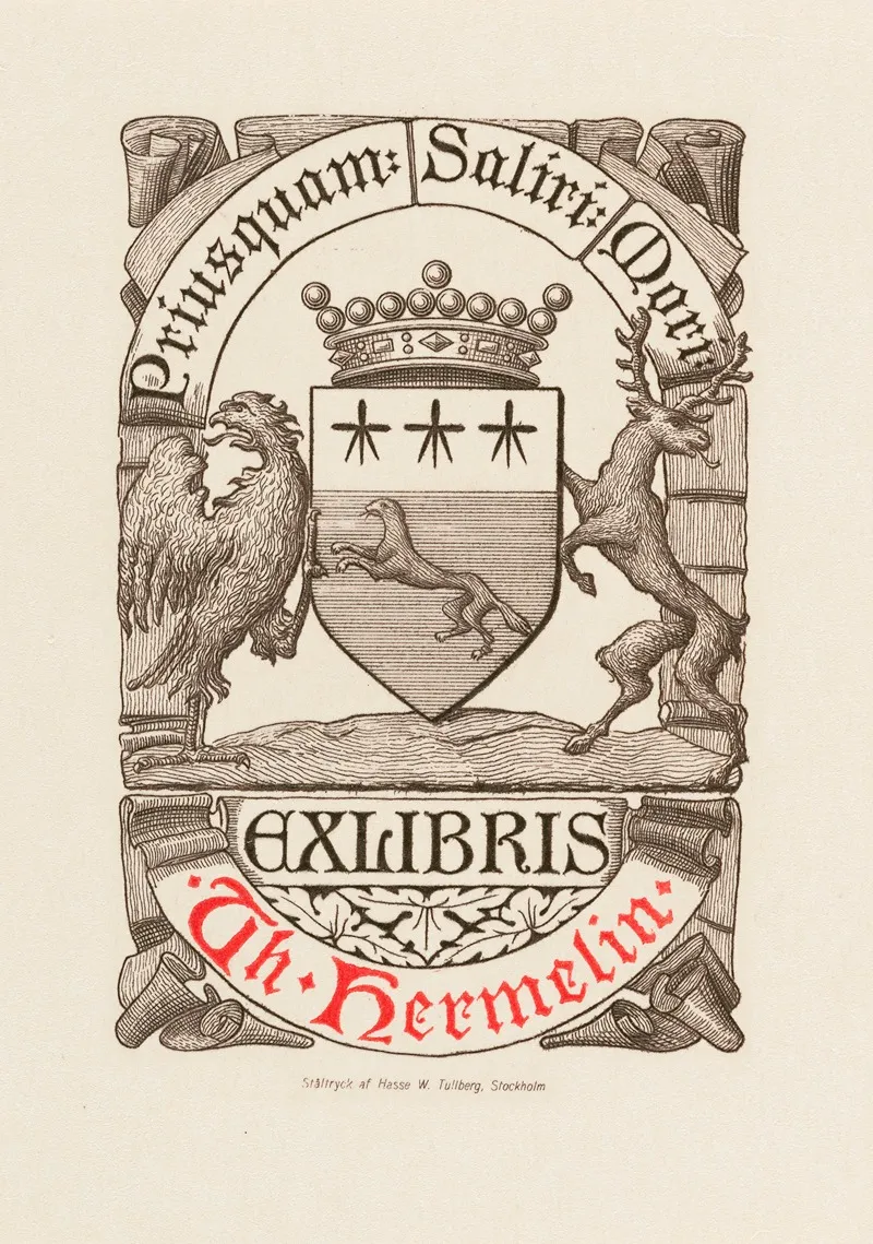 Bookplate Of Th Hermelin Priusquam Saliri Mori Wall Art by Hasse Werner Tullberg - High-Resolution Digital Print