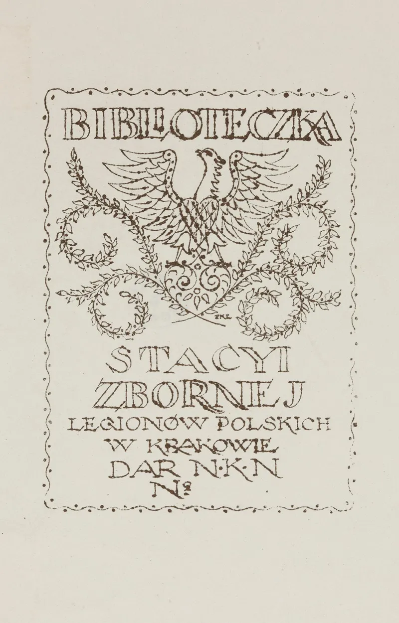 Bookplate Of The Iibrary At The Muster Station Of The Poiish Legions In Krakow Wall Art by Zofia Kossuth-Lorecowa - High-Resolution Digital Print
