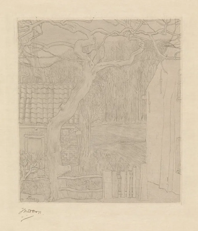 Boom Bij Twee Huizen Aan Een Bosrand Wall Art by Jan Toorop - Canvas Print
