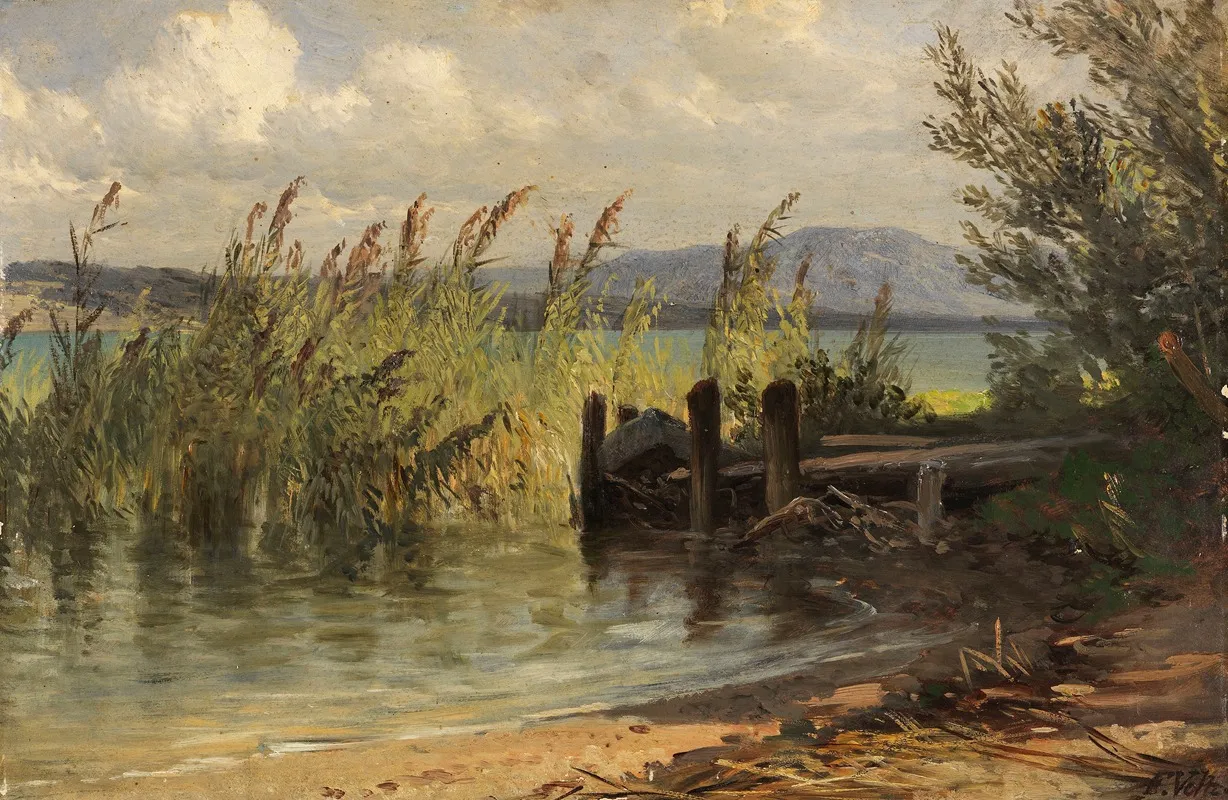 Bootssteg Im Schilf Wall Art by Friedrich Voltz - High-Resolution Digital Print