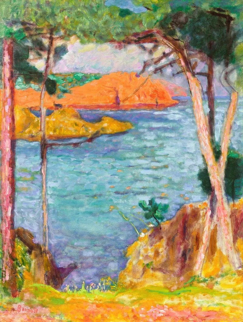 Bord De Mer Pins Et Rochers Rouges