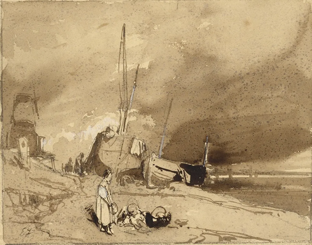 Bord De Plage Fishing Boats On A Beach Storm Clouds In The Distance