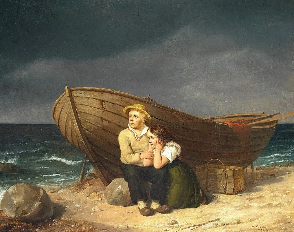 Born Der Soger Ly Ved En Bad Pa Stranden Wall Art by Christian Andreas Schleisner - High-Resolution Digital Print
